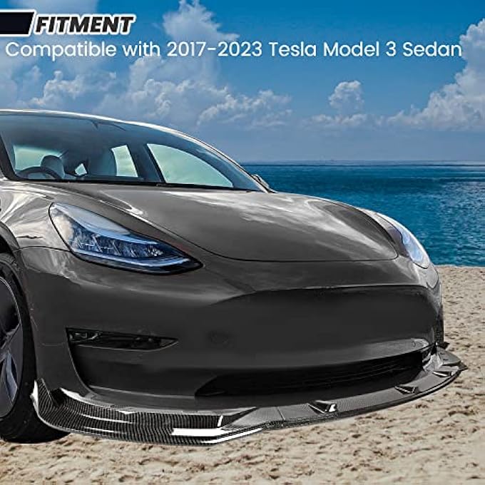 Kojem Front Bumper Lip Kit Compatible with 2017-2023 Tesla Model 3 Sedan Body Spoiler Splitter Kit Carbon Fiber Printing 3PCS - Image 5