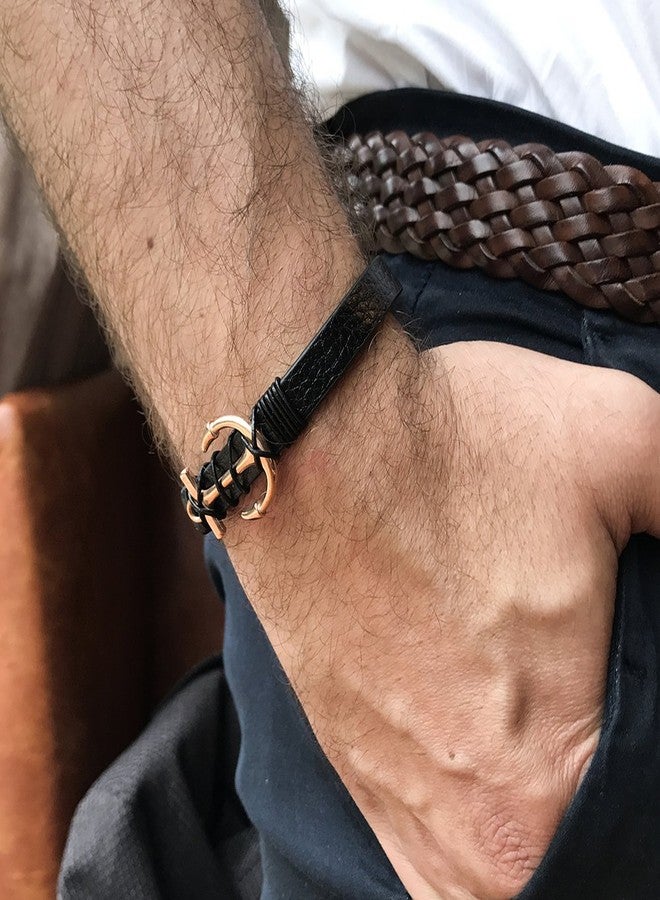 WISTIC Men’s Leather Bracelet with Stainless Steel Anchor, Black Genuine Leather Wristband, Nautical Anchor Bracelet for Men, Fits 7.5-8.5 Inch Wrist, 8.7in Inner Circ. - Image 4