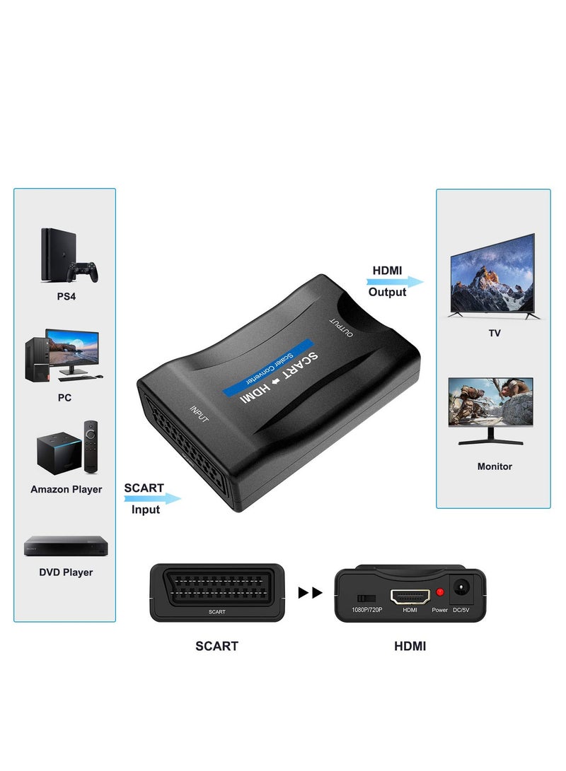 SCART to HDMI Converter Adaptor Converts Analog Scart Input to HDMI Output 720P or 1080p 60Hz SCART Input HDMI Output Adaptor for HDTV STB VHS Xbox PS3 Sky BLU-Ray DVD Player Monitor Projector