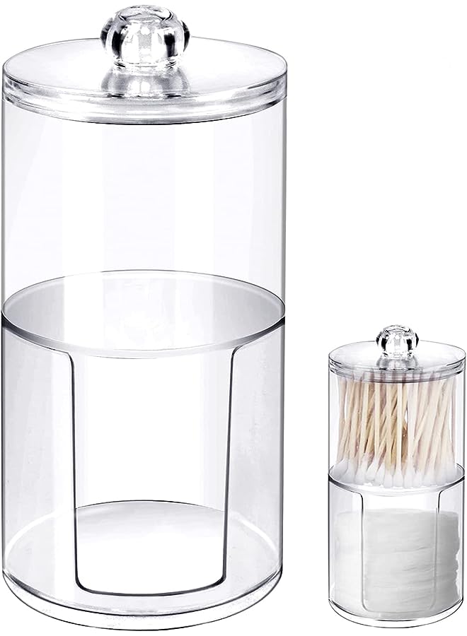 Raxoom Cotton Buds Dispenser Makeup Organiser Bathroom Storage Cotton Swabs Holder Cotton Pad Container with Lid (2 Cylinder) - Image 1