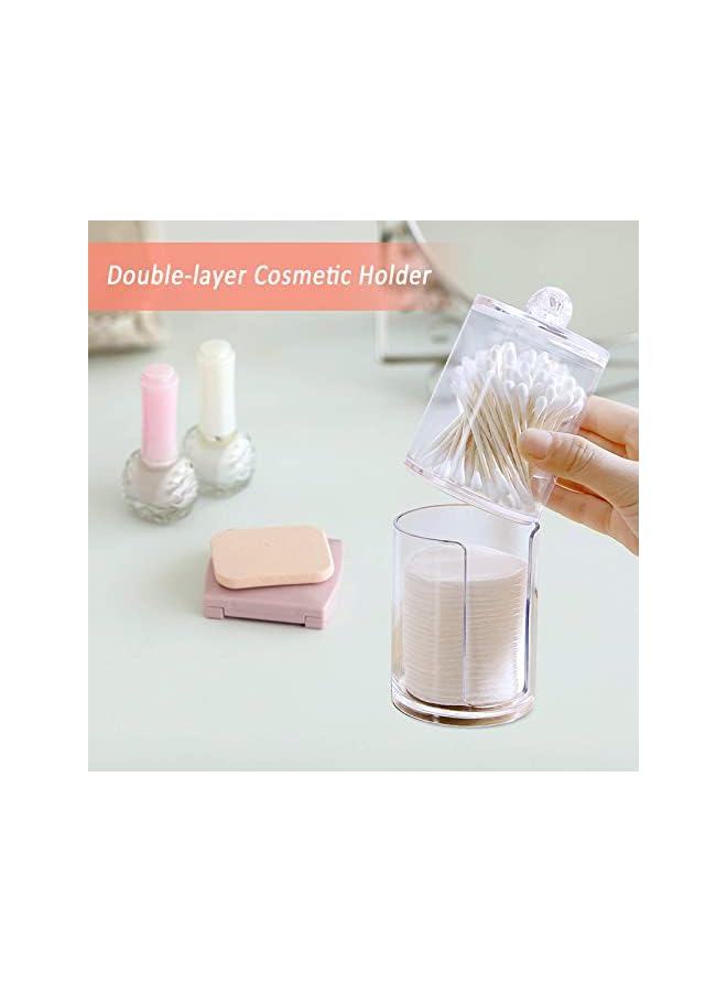 Raxoom Cotton Buds Dispenser Makeup Organiser Bathroom Storage Cotton Swabs Holder Cotton Pad Container with Lid (2 Cylinder) - Image 5
