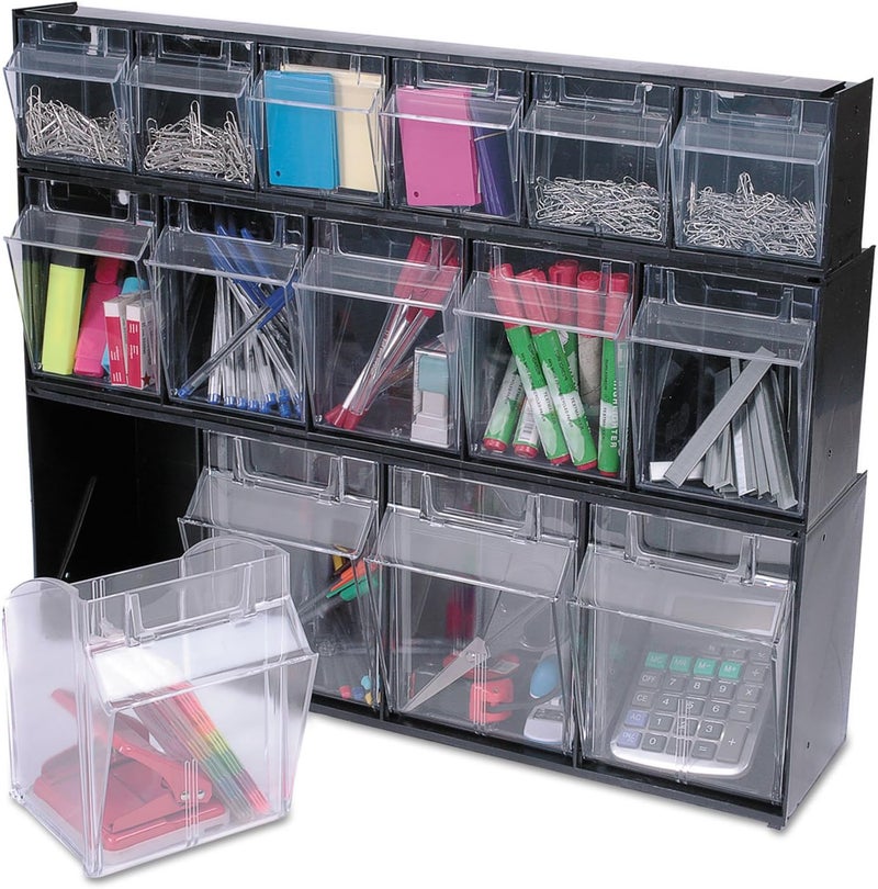 Deflecto 20504OP Tilt Bin Plastic Storage System w5 Bins 23 58 x 5 14 x 6 12 Black - Image 5