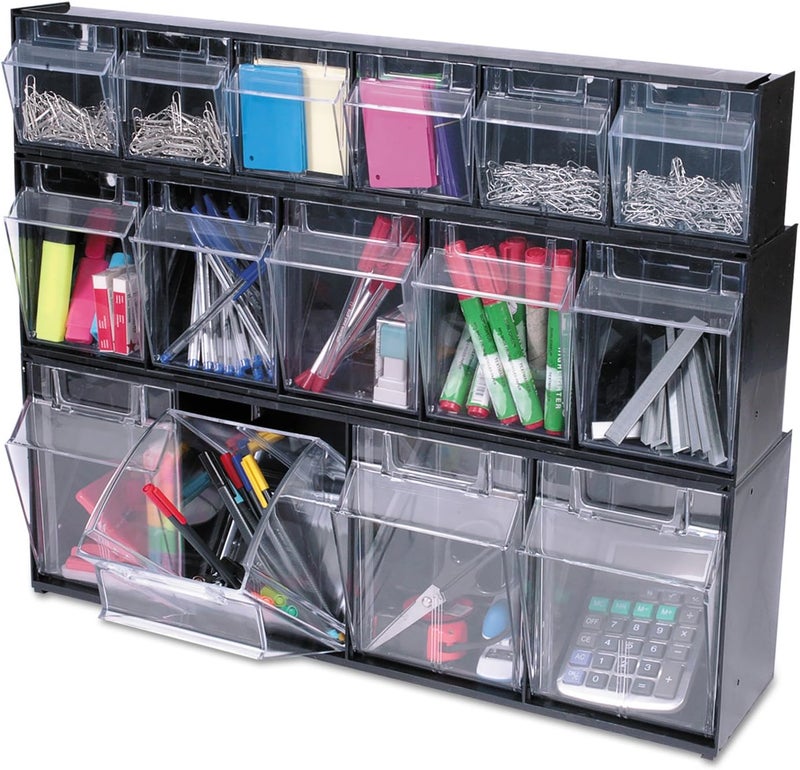 Deflecto 20504OP Tilt Bin Plastic Storage System w5 Bins 23 58 x 5 14 x 6 12 Black - Image 3