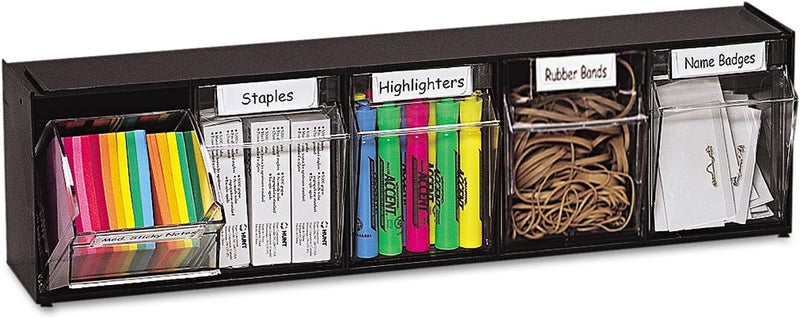 Deflecto 20504OP Tilt Bin Plastic Storage System w5 Bins 23 58 x 5 14 x 6 12 Black - Image 1