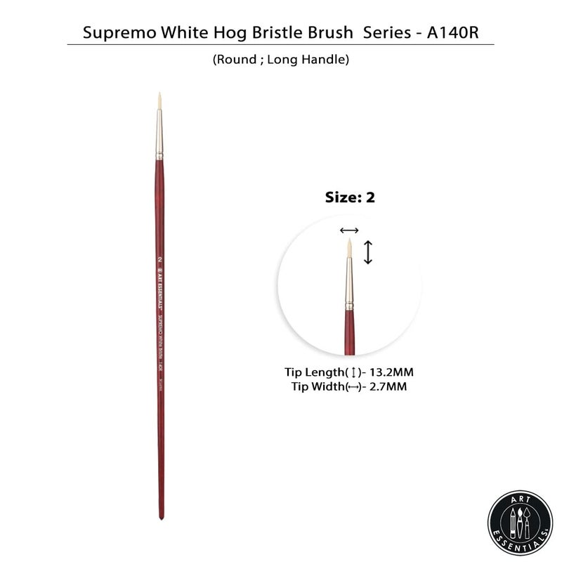 Art Essentials SUPREMO White Bristle Brush for Oil and Acrylic Painting - Series 140R - Round - Long Handle - Size: 2, with Maximum Colour Holding Capacity, Even & Consistent Flow - Image 5