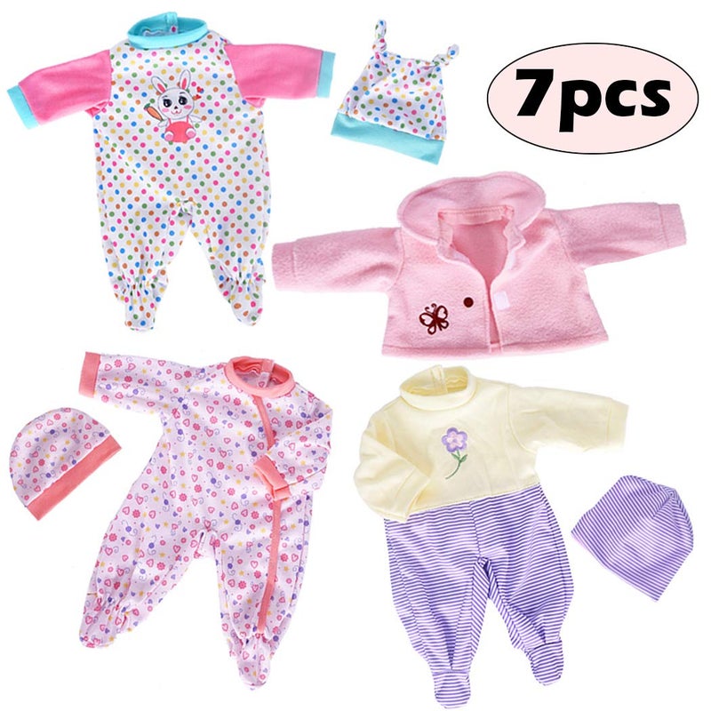 ebuddy 7 pcs Baby Doll Clothes Fit for 1416 Inch Baby Doll Dresses Outfits 17 inch New Born Baby Dolls15 Inch Baby Doll No Doll - Image 3