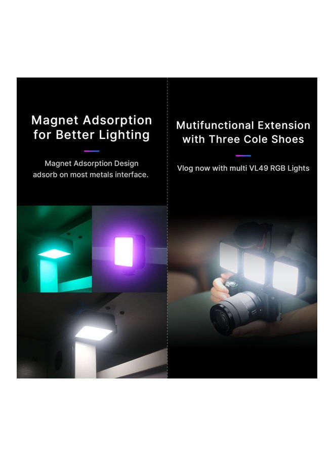 NIBEMINENT VL49 RGB Pocket LED Video Light with Cold Shoe Mount Black - Image 3