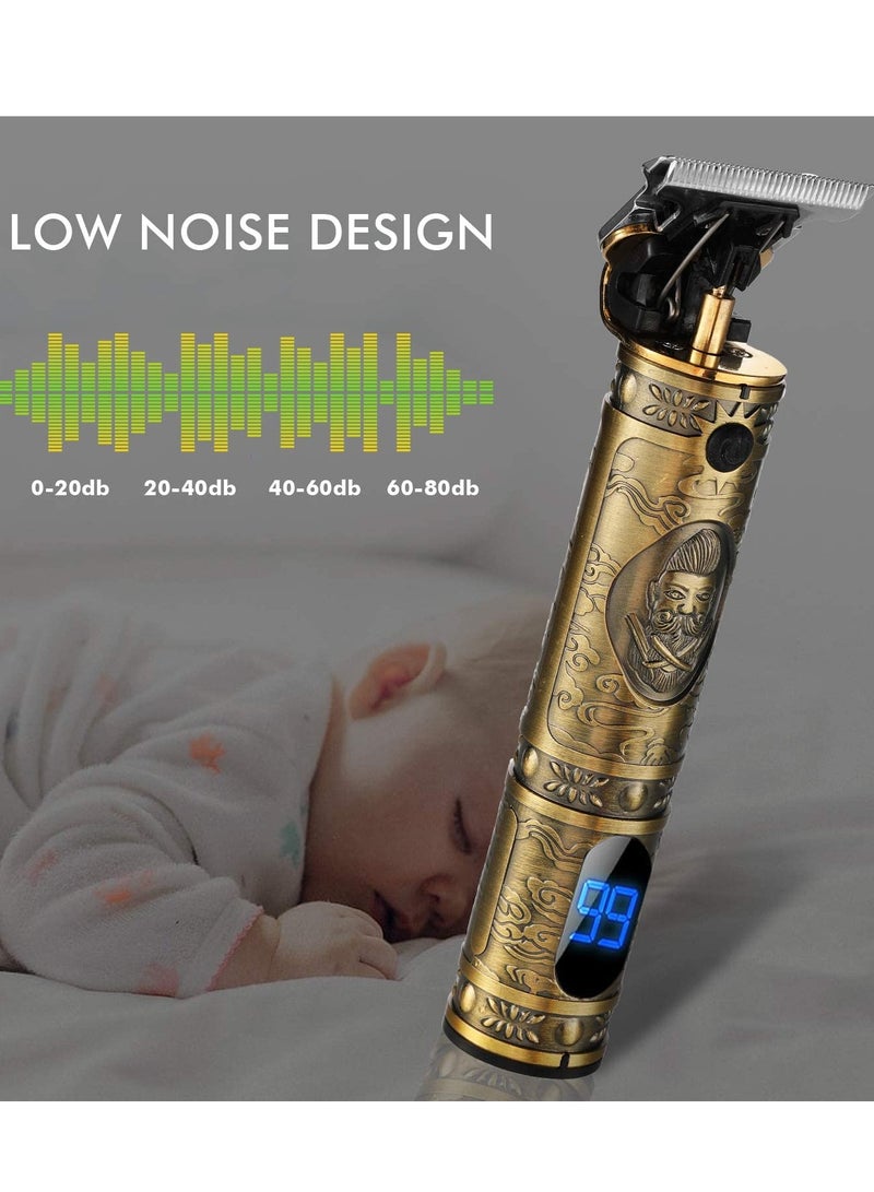 مقص شعر محدث لحلاقة اللحية للرجال، مقصات كهربائية احترافية تعمل بالUSB لقص الشعر، مقصات ذهبية بشفرة T، مقصات برو Li بدون سلك، مقصات محددة بدون فراغ، قابلة لإعادة الشحن، مقص قديم مع شاشة LED - Image 5