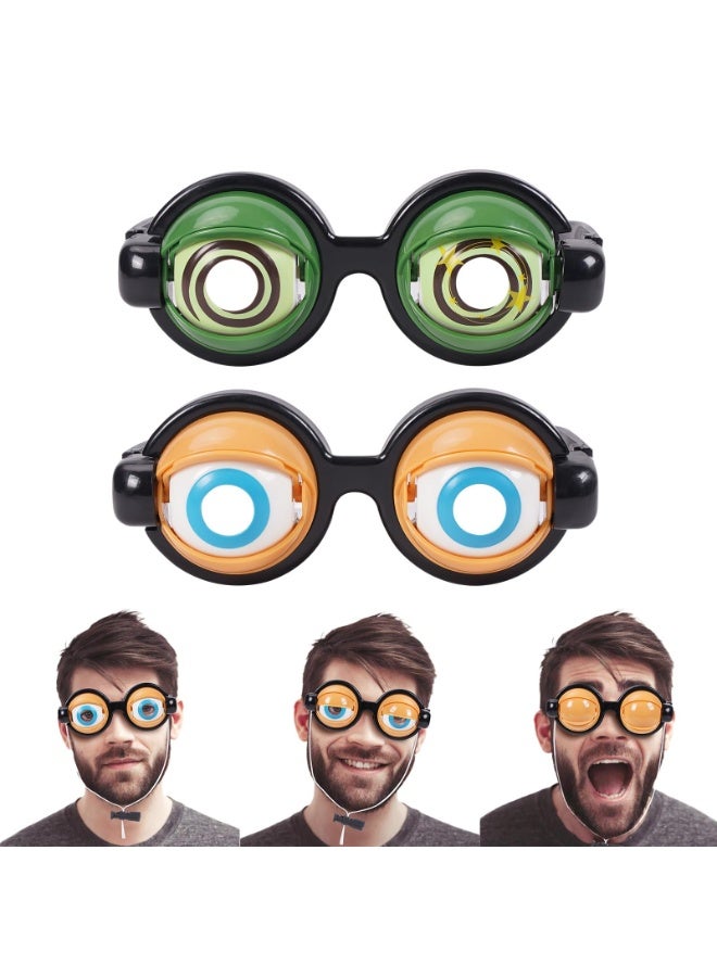 Peachjoy Novelty Eyeglasses Fake Eyeballs, 2 Pairs Funny Eyes Glasses, Crazy Big Eyeball Glasses, Eyeball Shaped Sunglasses Dress- up  for Kids Adults Party, Green and Yellow - Image 1