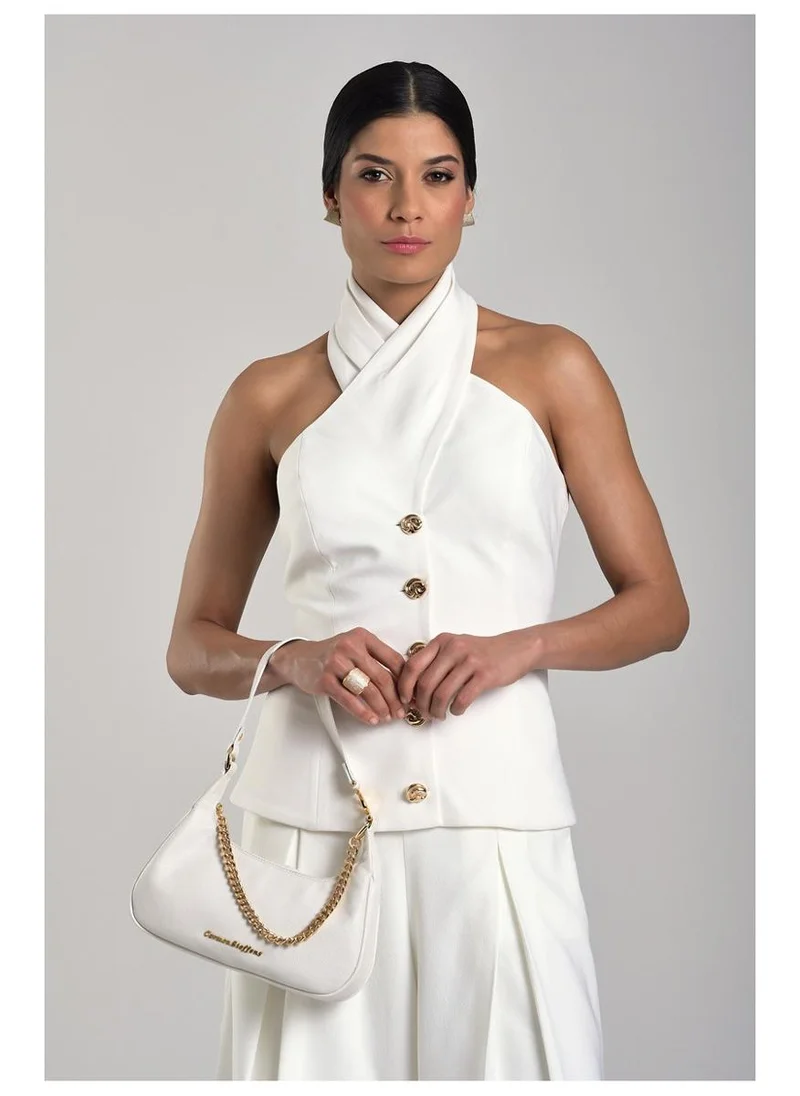 Carmen Steffens  White Bianco Half-Moon Leather Bag with Chain for Women | Best Price UAE