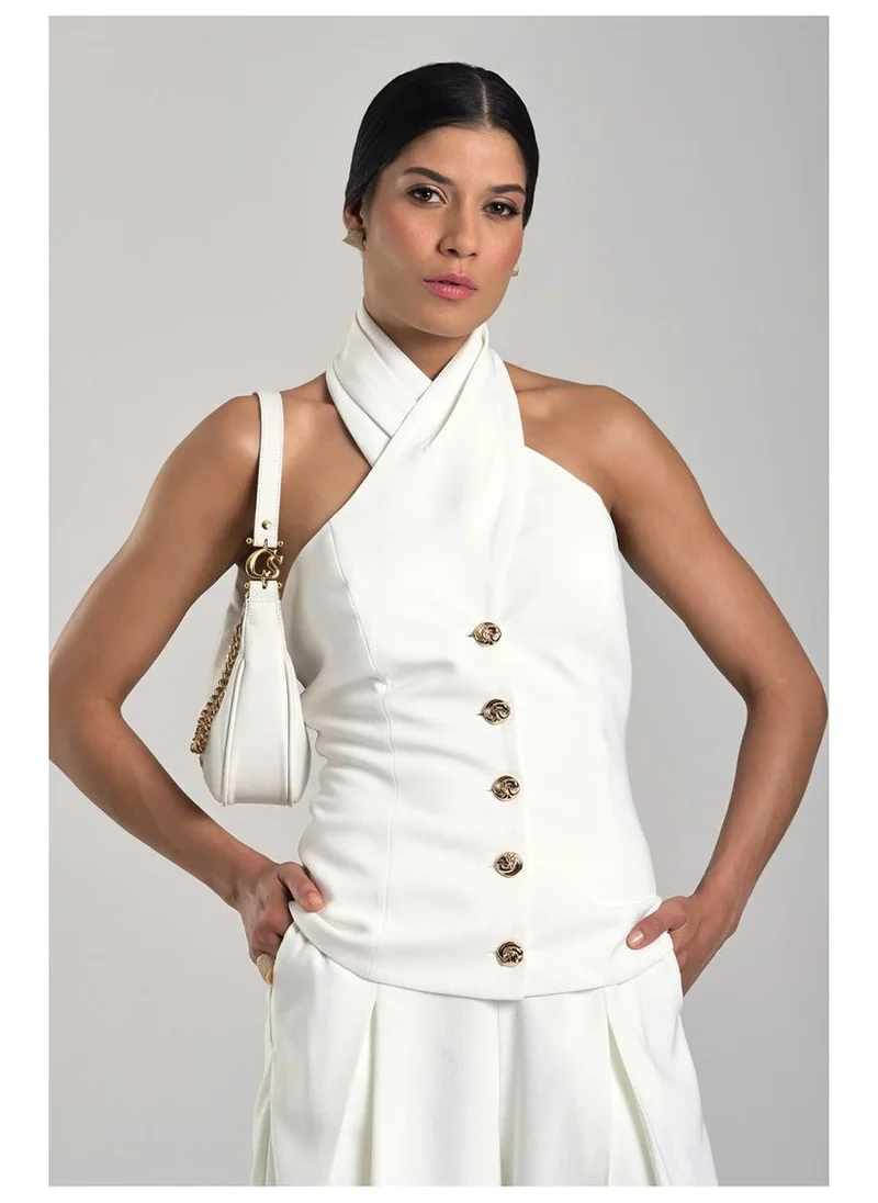 Carmen Steffens  White Bianco Half-Moon Leather Bag with Chain for Women | Best Price UAE