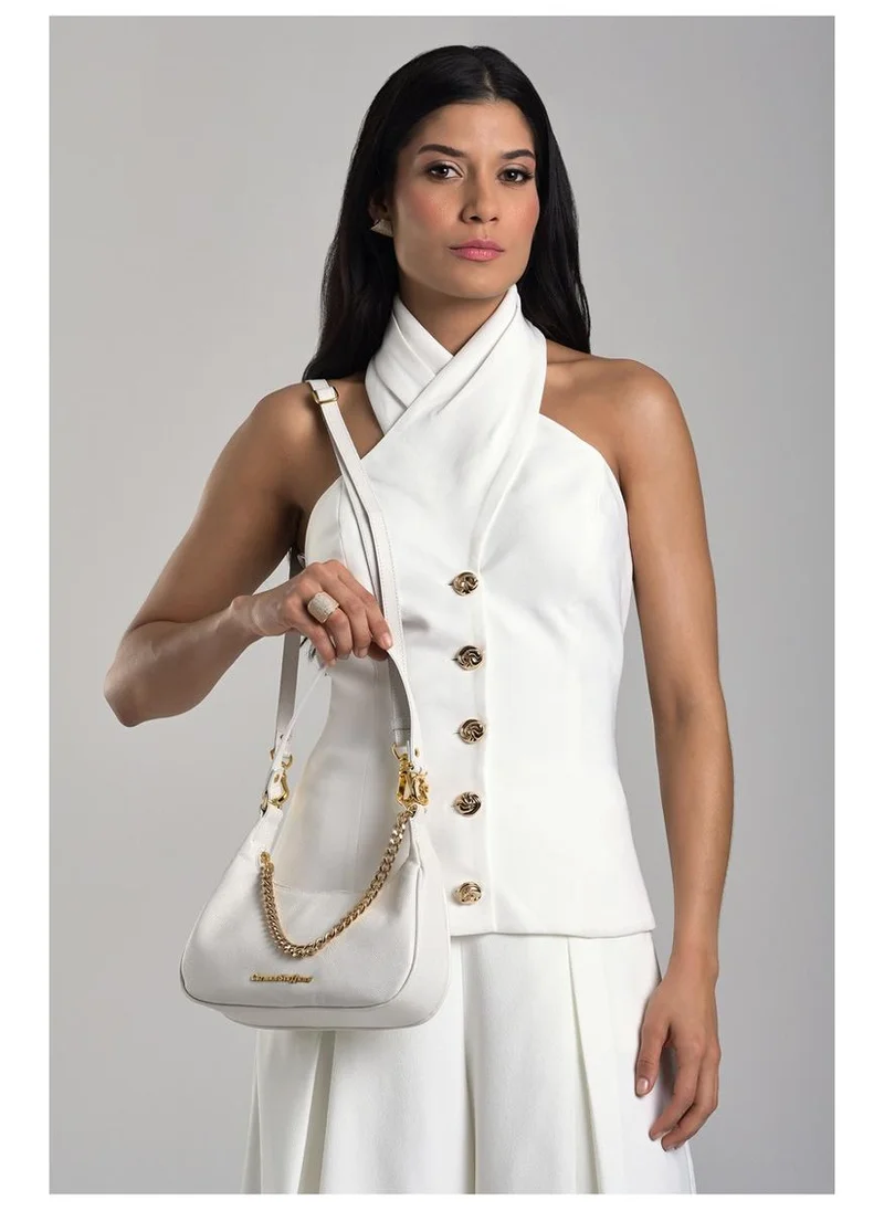 Carmen Steffens  White Bianco Half-Moon Leather Bag with Chain for Women | Best Price UAE