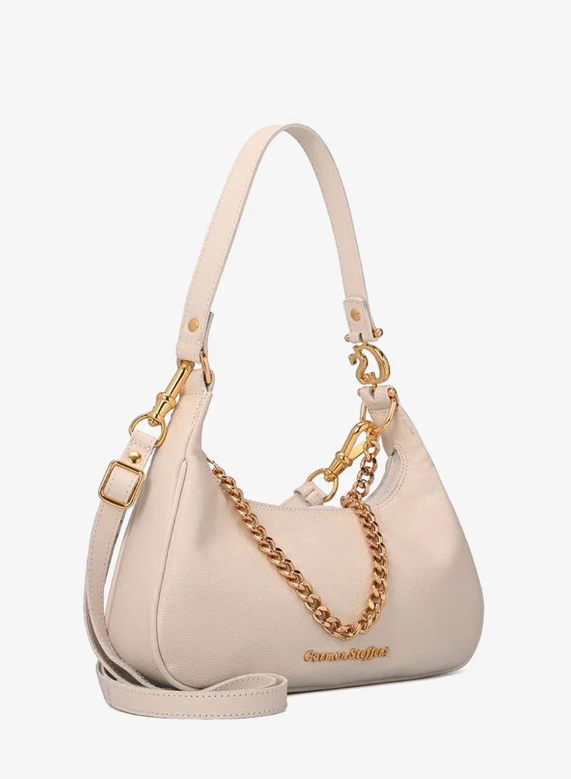 White Bianco Half-Moon Leather Bag with Chain