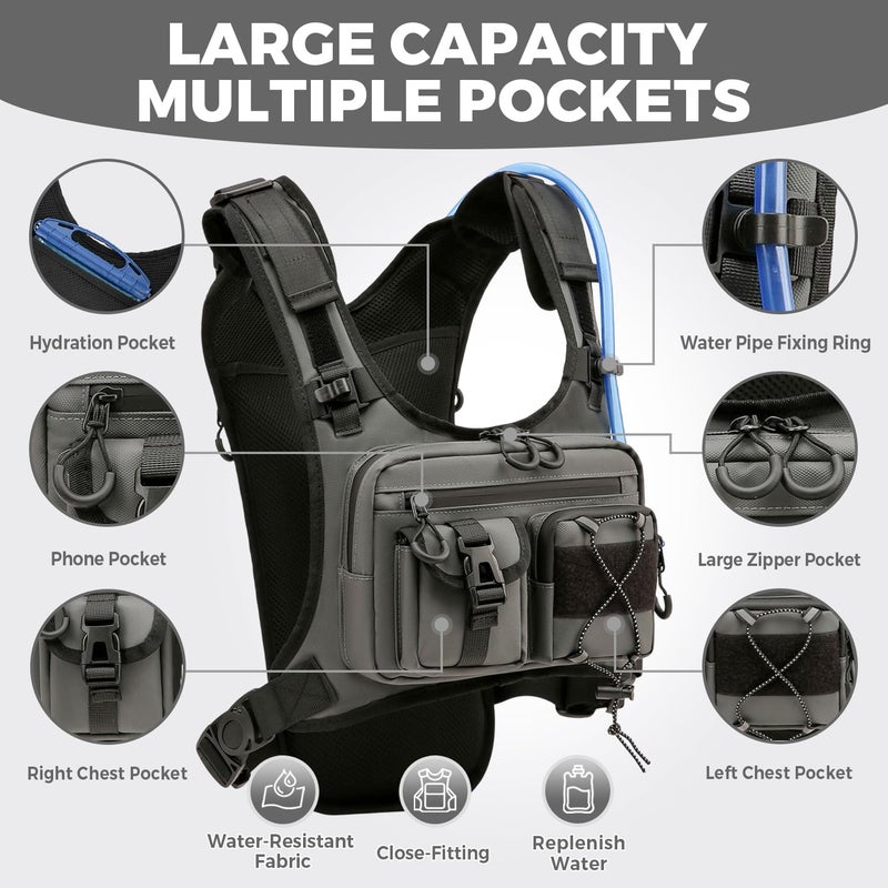 Criuage USA Original Patent Running Hydration Vest Backpack, Lightweight Chest Pack with 2.0L Water Bladder Bag Daypack for Hiking Running Cycling Race Marathon for Women Men (Grey, Standard) - Image 2