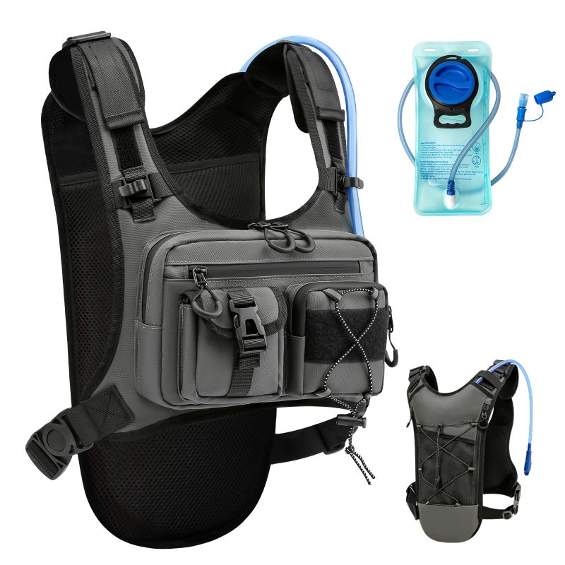 Criuage USA Original Patent Running Hydration Vest Backpack, Lightweight Chest Pack with 2.0L Water Bladder Bag Daypack for Hiking Running Cycling Race Marathon for Women Men (Grey, Standard) - Image 1