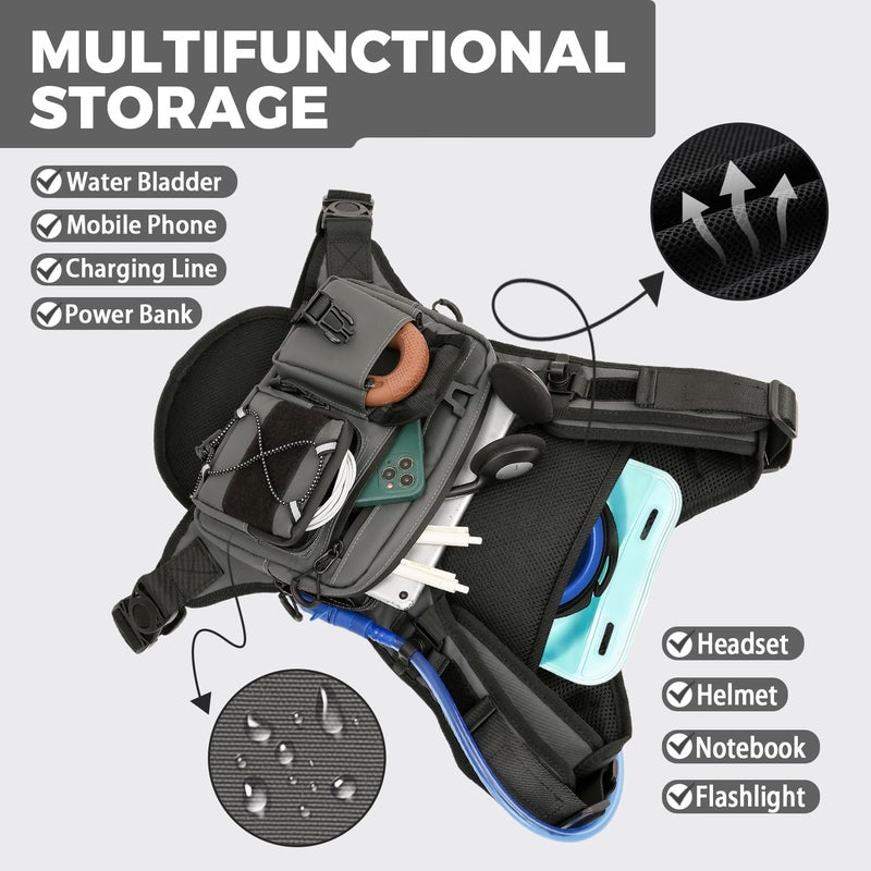 Criuage USA Original Patent Running Hydration Vest Backpack, Lightweight Chest Pack with 2.0L Water Bladder Bag Daypack for Hiking Running Cycling Race Marathon for Women Men (Grey, Standard) - Image 4