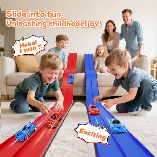 KETIEE Flex Tracks 16Ft for Kids Flexible Race Car Ramp Track with 2 Small Racecars and 4 Suction Cups Compatible with Diecast 164th Cars Rolls Up Portable Racetrack for Ages 3 Up - Image 5