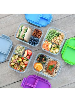 بنتجو صندوق غداء زجاجي من Bentgo® - حاوية طعام مقاومة للتسرب على طراز Bento مع غطاء محكم الغلق وتصميم مقسم إلى 3 أقسام - سعة 5 أكواب لتحضير الوجبات، ووجبات يتم التحكم في حصصها للبالغين (رمادي)  - Image 3