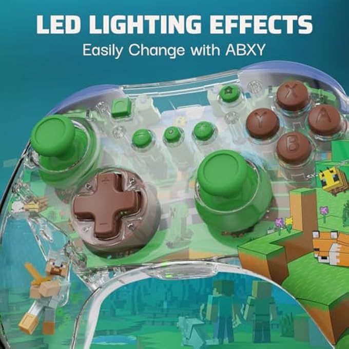 rayihni REALMZÂ„¢ WIRELESS NINTENDO SWITCH PRO CONTROLLER, CUSTOMIZABLE LED, 40 HOUR RECHARGEABLE BATTERY POWER,OFFICIALLY LICENSED BY NINTENDO: MINECRAFT STEVE -FOREST BIOME - Image 3
