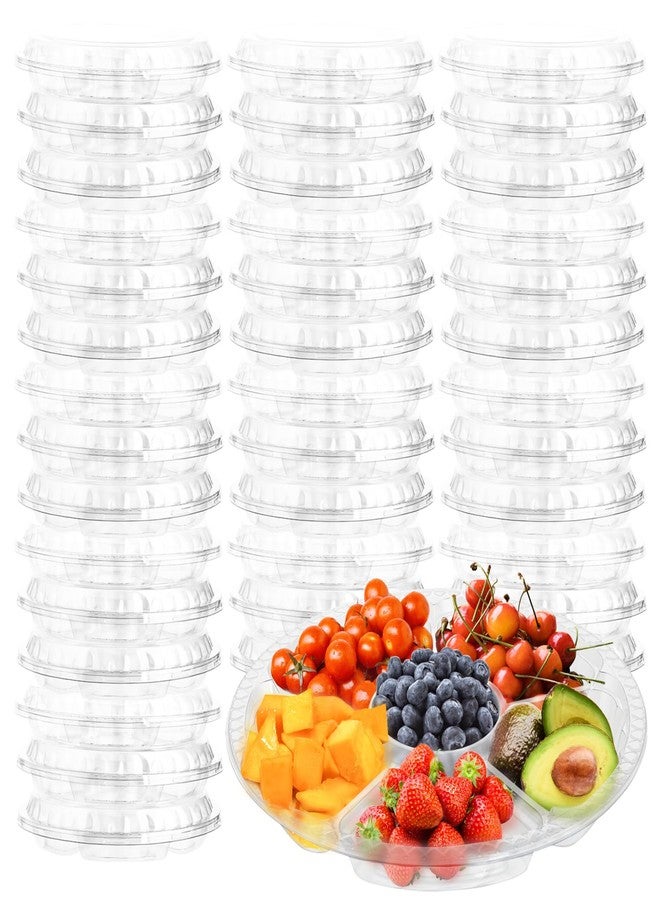 Tinsky 30 Pack Fruit Trays for Serving for Party, 6 Divided Compartment Disposable Party Platters for Vegetable Fruit Snack Nut, Plastic Veggie Tray with Lid for Buffet Catering（10.4 Inch） (Clear) - Image 1