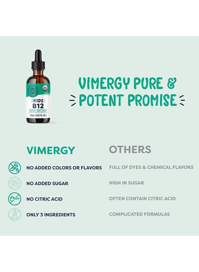 Vimergy سائل ب12 العضوي للأطفال - يعزز النمو البدني والوظيفة الإدراكية* - دعم مناعي سريع الامتصاص* - عضوي من وزارة الزراعة الأمريكية، نباتي، غير معدل وراثيًا - 55 مل - Image 5