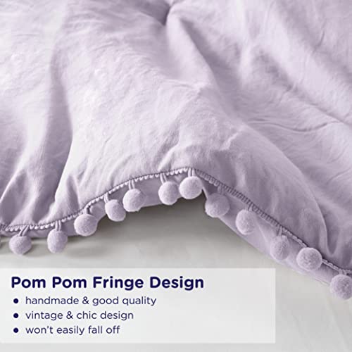 Codi Lavender Purple Full/Queen Comforter Set - Boho Aesthetic Bedding with Luxurious Pom Fringe, Soft Washed Microfiber 3pc Set, Couple-Friendly Lightweight Design, 1 Comforter & 2 Pillow Shams - Image 4