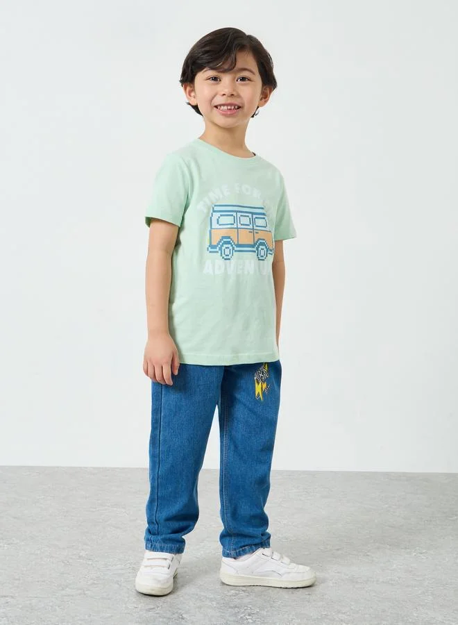 Styli Boys Green Graphic Print T-Shirt