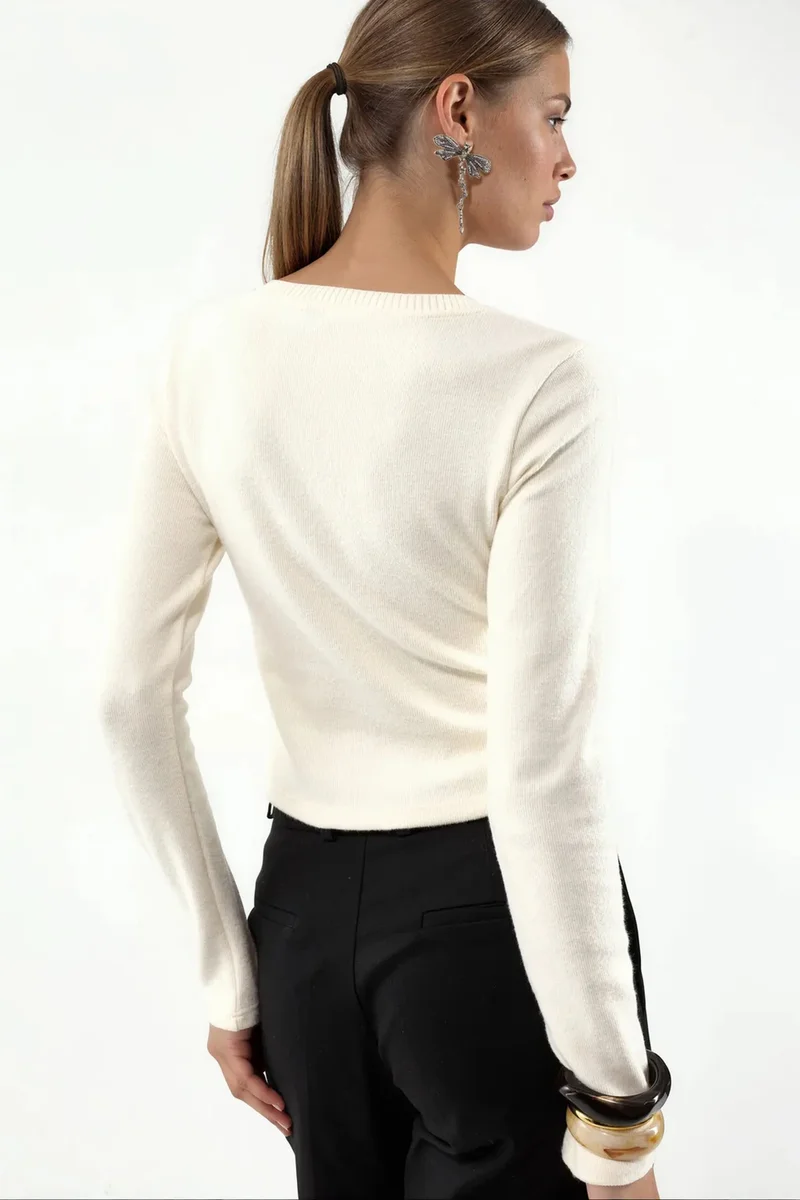 Busem Cream Natural BUSEM Women's Cropped Ribbed Button Cardigan for Women | Best Price UAE
