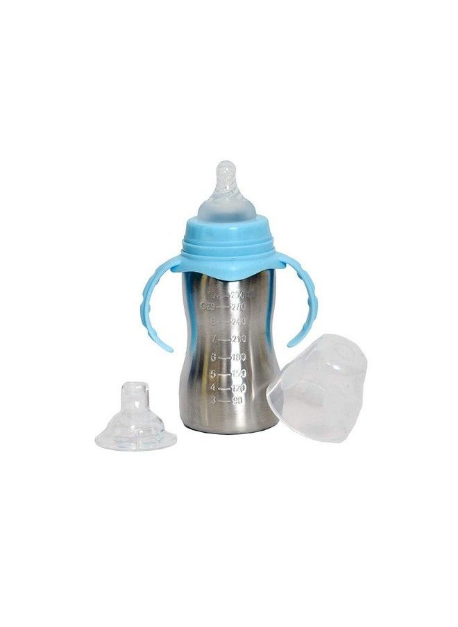 DOMENICO World Baby Feeding Bottle In Stainless Steel High Grade Stainless Steel 2 In 1 Sipper And Feeding Bottle With Silicone Nipple For Baby (Blue 290 Ml)  - Image 3