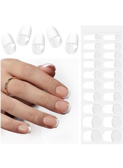 EBANKU Semi Cured Gel Nail Strips French, EBANKU 20 PCS White Tip Clear Base Gel Nail Stickers Transparent Gel Nail Wraps for Home Nails DIY - UV Light Required 