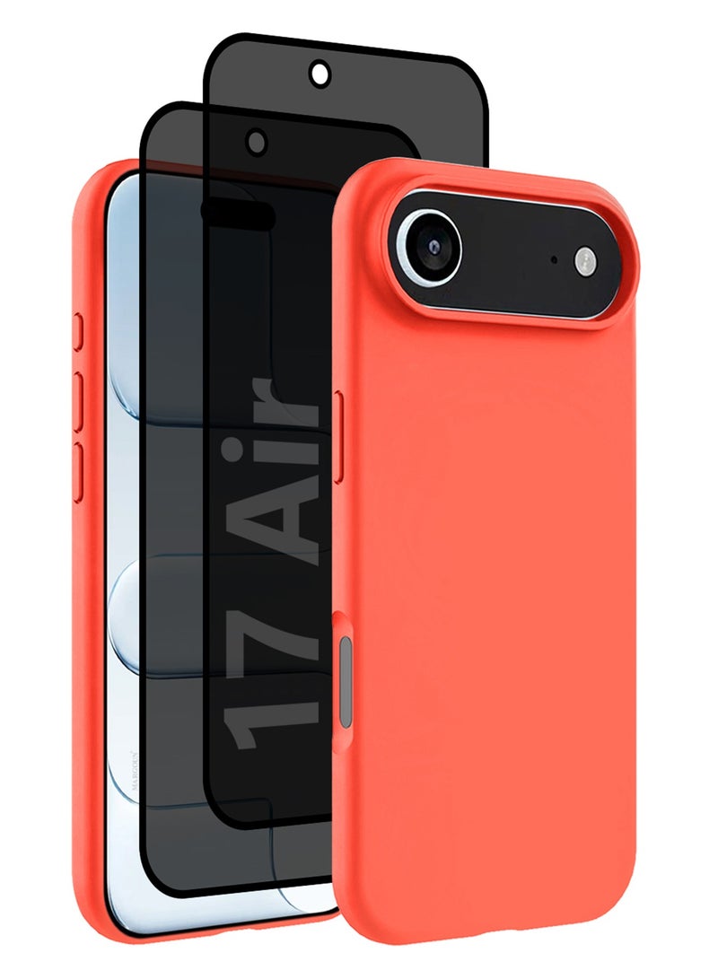 3 Packs Silicone Protective Phone Case for iPhone 17 Air - Soft Anti-Scratch Microfiber Lining Ultra Slim Drop Protection Phone Cover with Two Privacy Screen Protectors - Peach