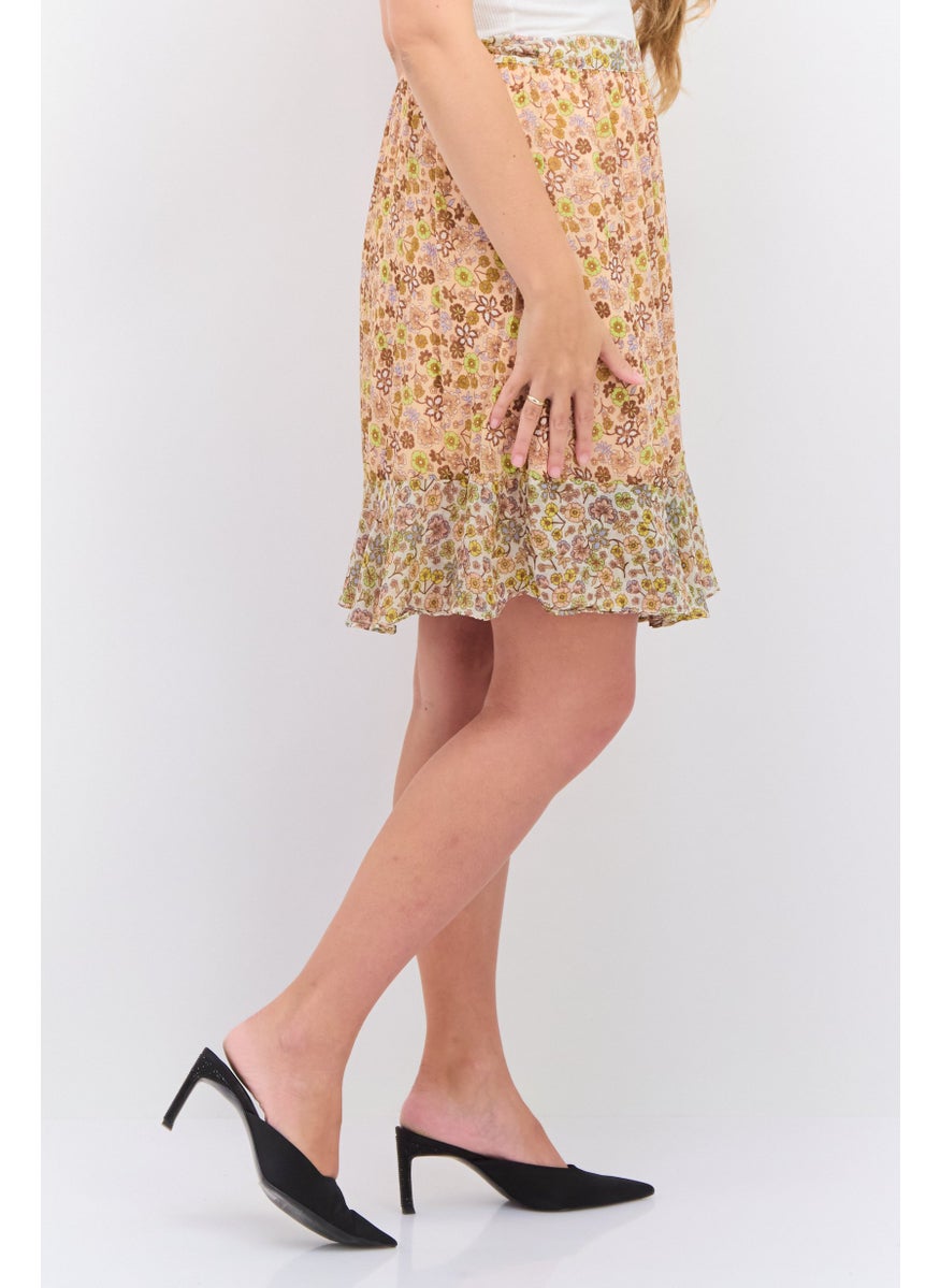 Scotch & Soda - Women Floral Print Mini Wrap Skirt, Peach Combo - Image 1