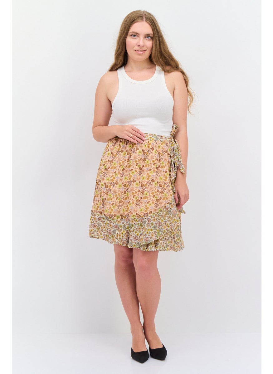 Scotch & Soda - Women Floral Print Mini Wrap Skirt, Peach Combo - Image 1