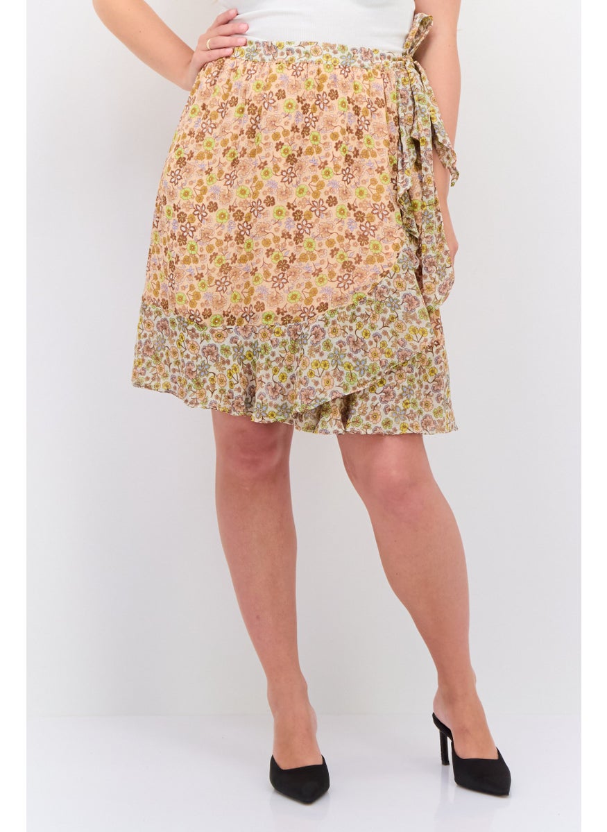 Scotch & Soda - Women Floral Print Mini Wrap Skirt, Peach Combo - Image 1