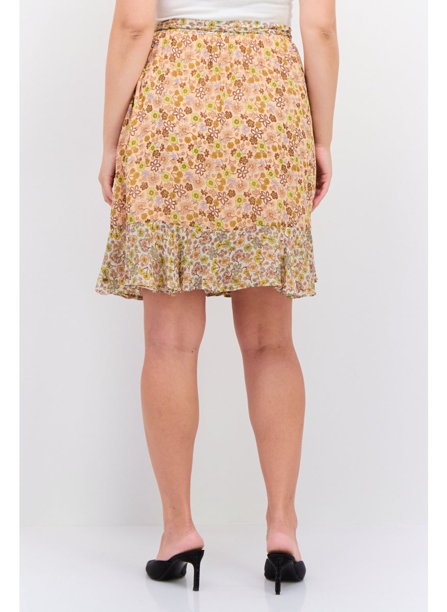 Scotch & Soda - Women Floral Print Mini Wrap Skirt, Peach Combo - Image 1