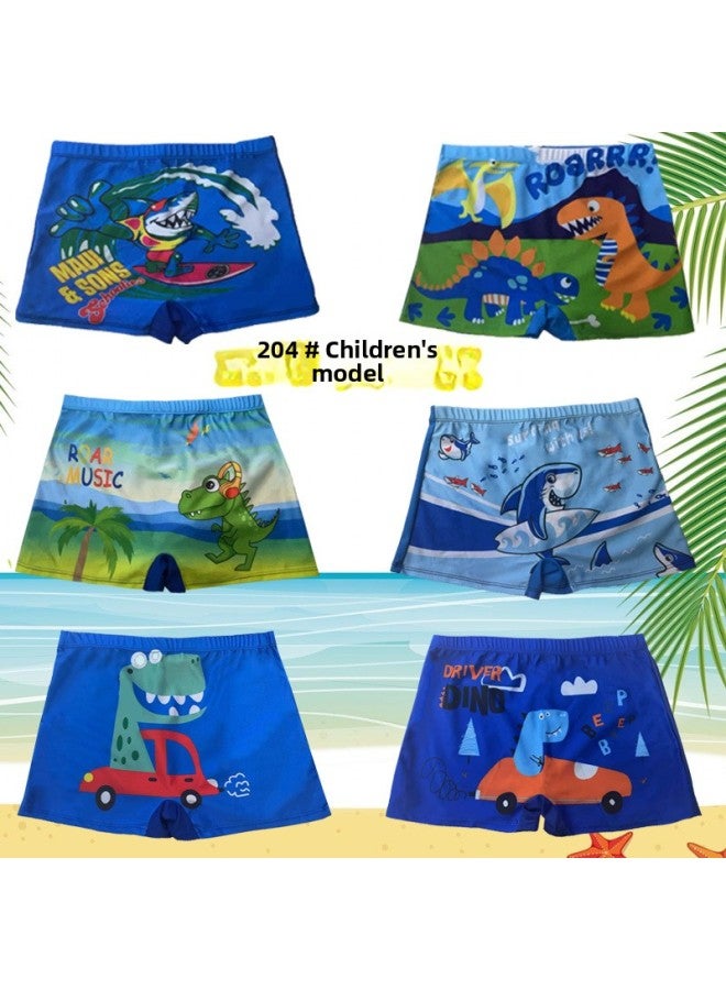 Loquat Summer 3-6 Years Old Boxer Swim Trunks Adolescent Children Cartoon Boys Kids Printed Hot Spring Equipment Shorts-Color:Headphones Dinosaur- - Image 2