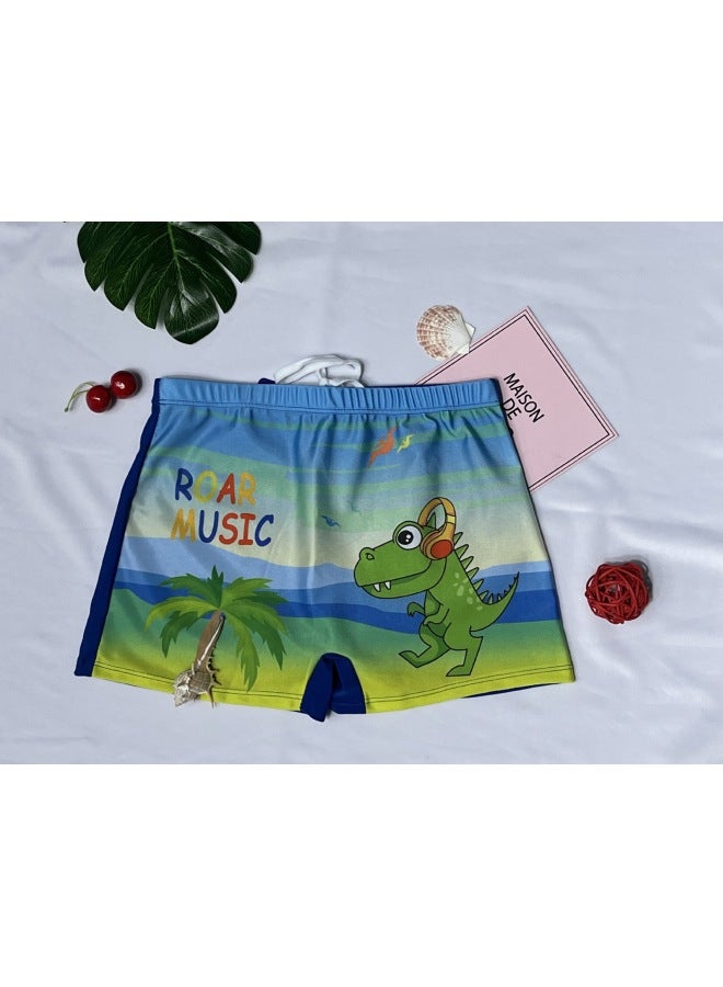 Loquat Summer 3-6 Years Old Boxer Swim Trunks Adolescent Children Cartoon Boys Kids Printed Hot Spring Equipment Shorts-Color:Headphones Dinosaur- - Image 1