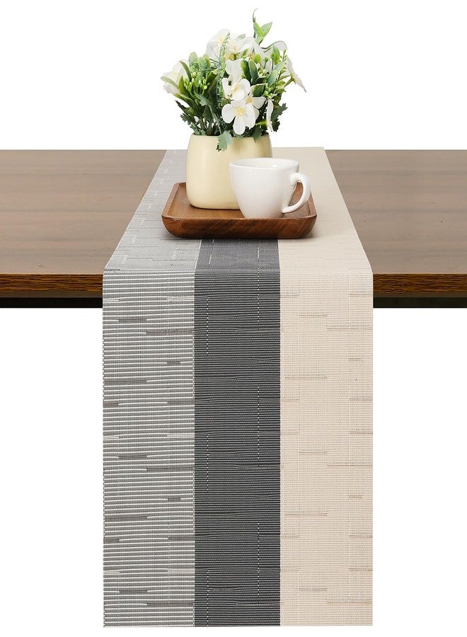 Chitomars Table Runner 88 Inches Long, Vinyl Woven Farmhouse Table Runners Indoor and Outdoor Washable Heatproof Non-Slip Table Decorations for Party Home Dining Table (Beige Dark Gray, 12 x 88 Inch) - Image 1