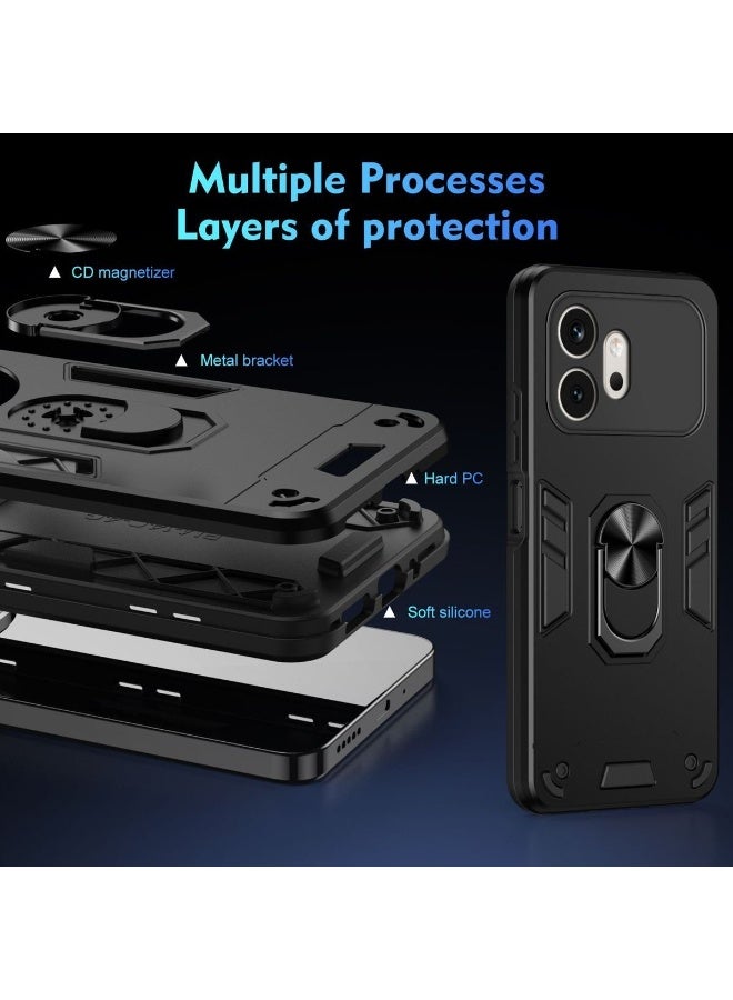 متوافق مع الغطاء الخلفي لهاتف Honor 600 Pro، مزود بحامل للهاتف، يدعم الشحن المغناطيسي، مقاوم للسقوط، متين، بتصميم بسيط، مصنوع من مزيج مادة TPU مع مادة PC - Image 2
