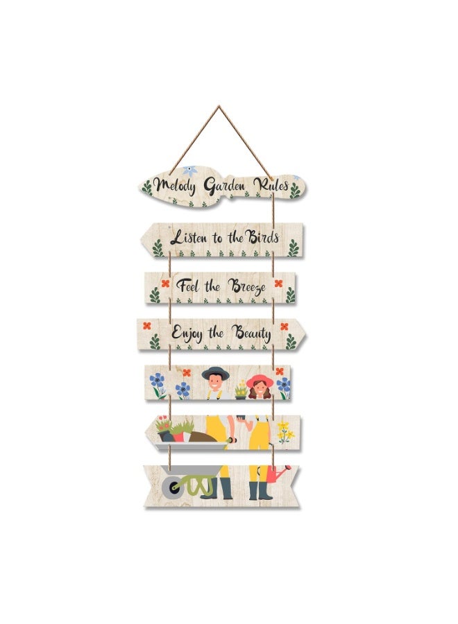 Artvibes Melody Garden Rules Wooden Wall Art For Garden | Balcony | Quotes Decor Item | Decoration Wall Hanging Items | Wall Poster | Unique Gift | Garden Quotes Wall Hanging (WH_7003N) - Image 1