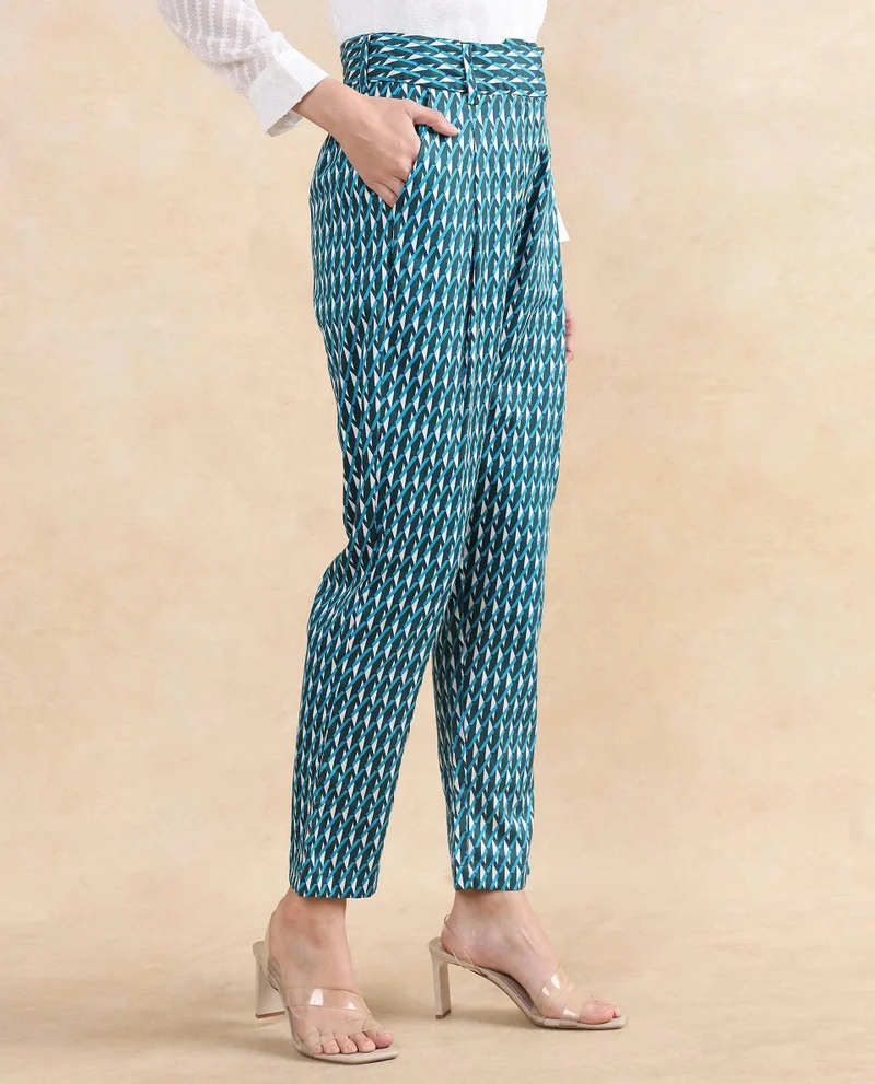 Rareism Women's Tapered Fit Geometric Print Trouser