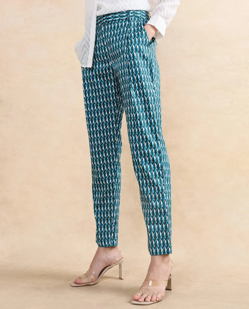 Rareism Women's Tapered Fit Geometric Print Trouser