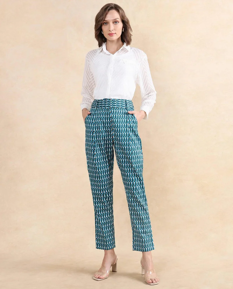 Rareism Women's Tapered Fit Geometric Print Trouser
