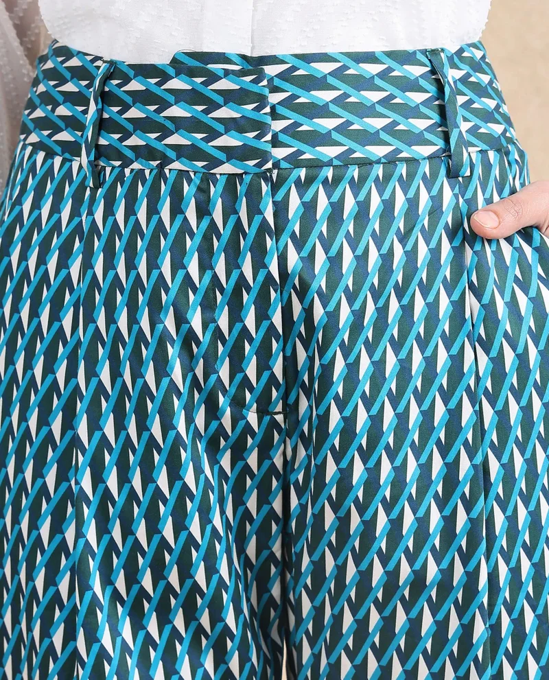 Rareism Women's Tapered Fit Geometric Print Trouser