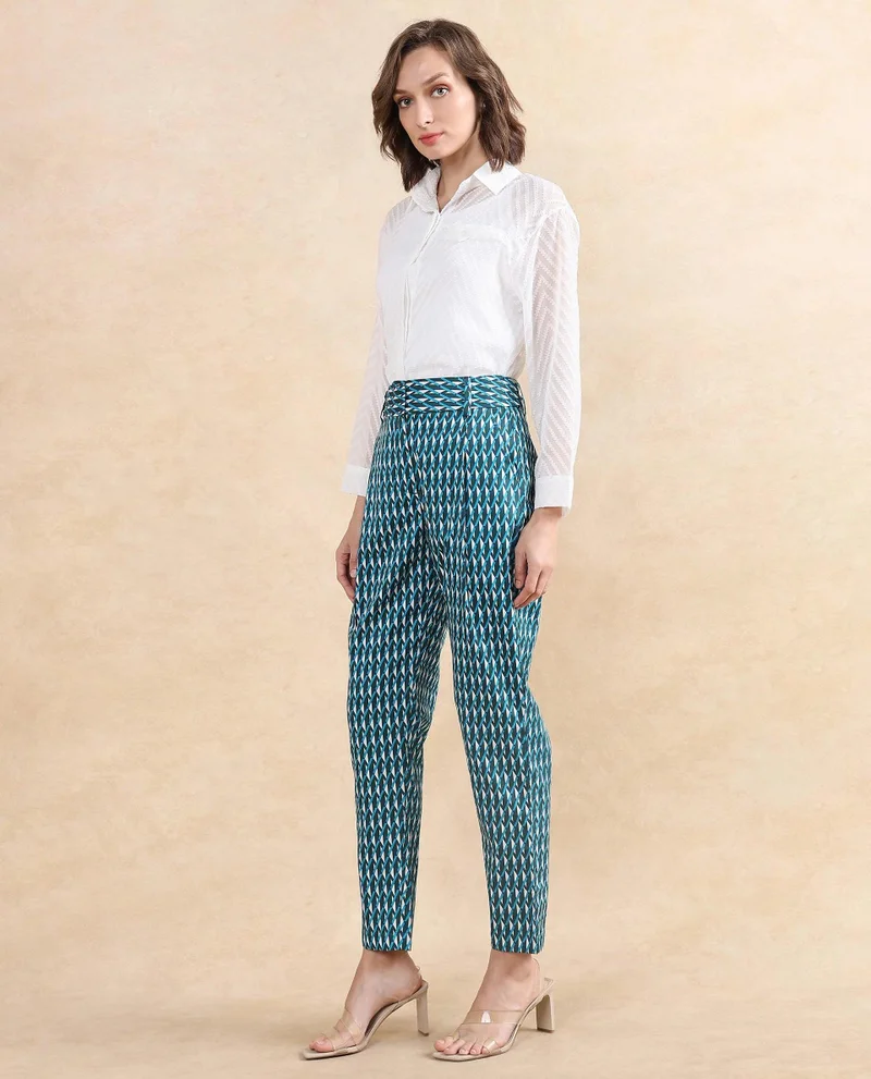 Rareism Women's Tapered Fit Geometric Print Trouser