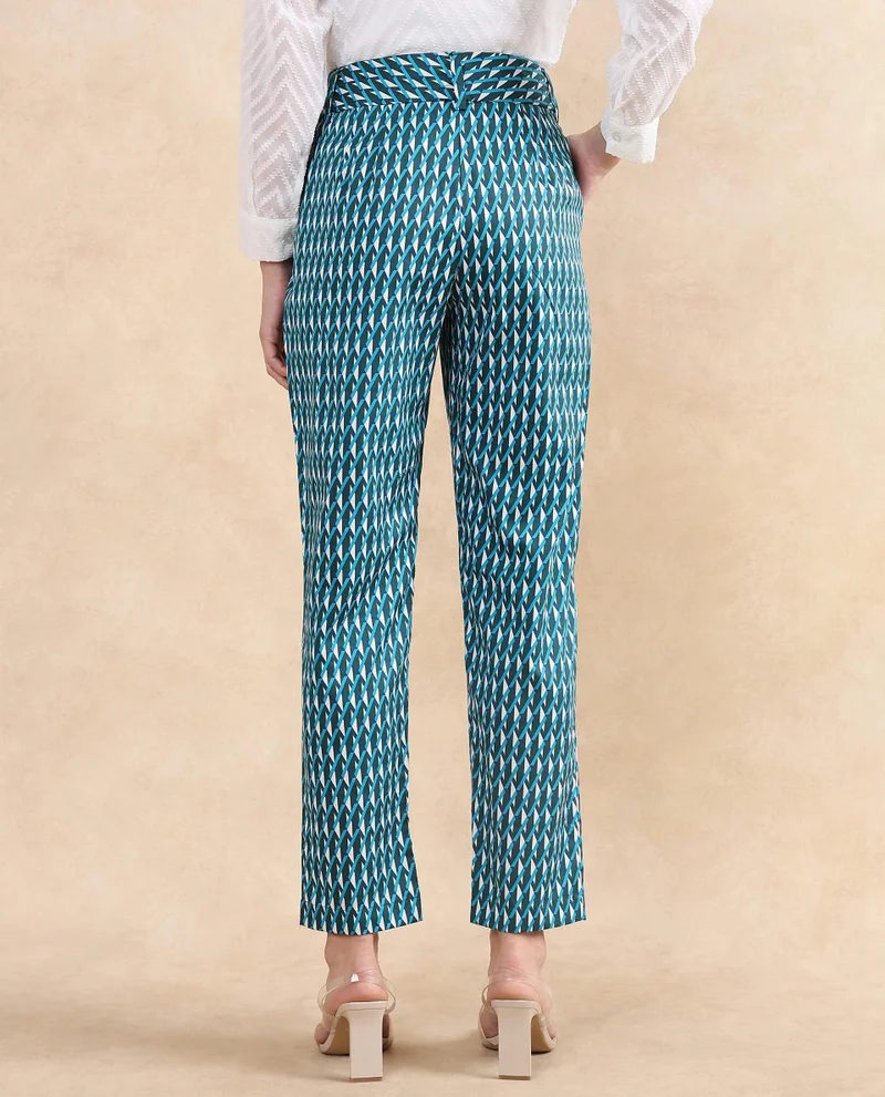 Rareism Women's Tapered Fit Geometric Print Trouser