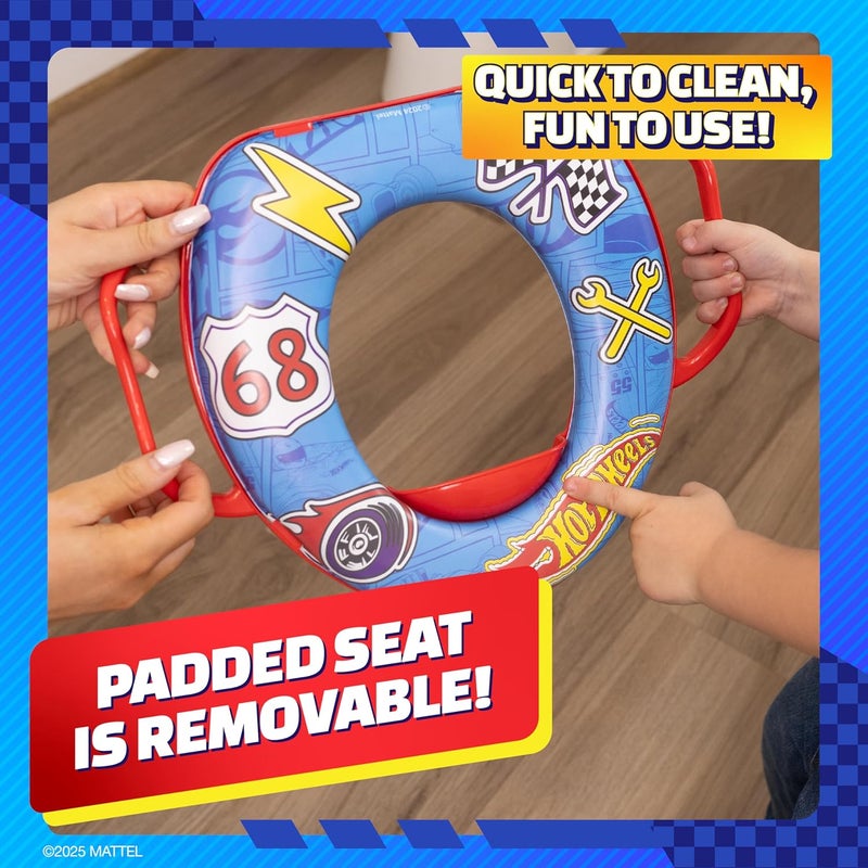 Hot Wheels Soft Potty Training Seat for Toilet with Storage Hook NonSlip Potty Ring with Splash Guard Builtin Handles for Toddlers - Image 5