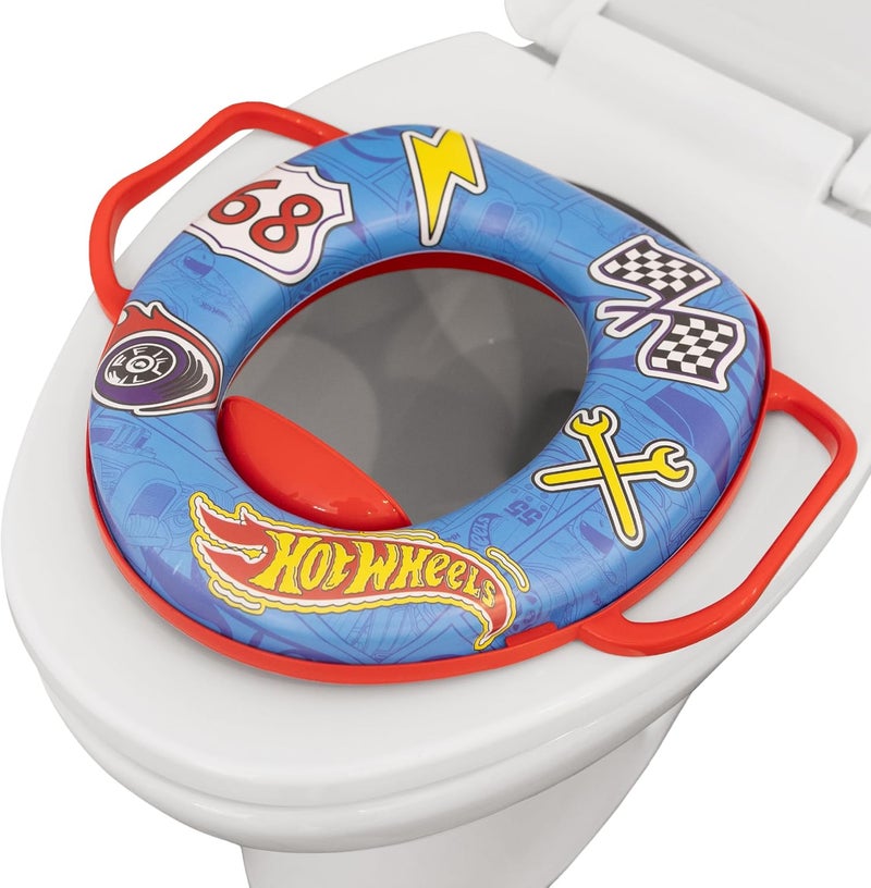 Hot Wheels Soft Potty Training Seat for Toilet with Storage Hook NonSlip Potty Ring with Splash Guard Builtin Handles for Toddlers - Image 1