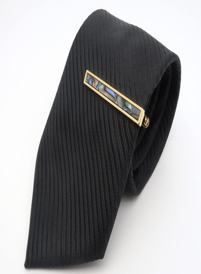 Jonwo Natural Abalone Men Cufflinks Tie Clip Set Silver 14K Gold Plated Men Tie Pin Cufflinks for Wedding Tuxedo Shirt Party Anniversary (Gold Plated Round Cufflinks Tie Clip Set) - Image 3