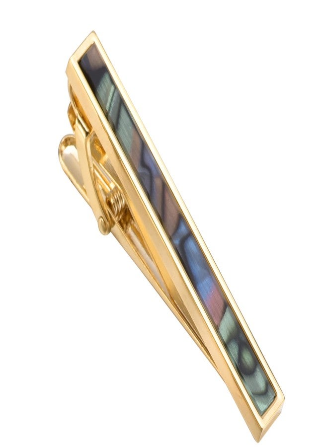 Jonwo Natural Abalone Men Cufflinks Tie Clip Set Silver 14K Gold Plated Men Tie Pin Cufflinks for Wedding Tuxedo Shirt Party Anniversary (Gold Plated Round Cufflinks Tie Clip Set) - Image 5